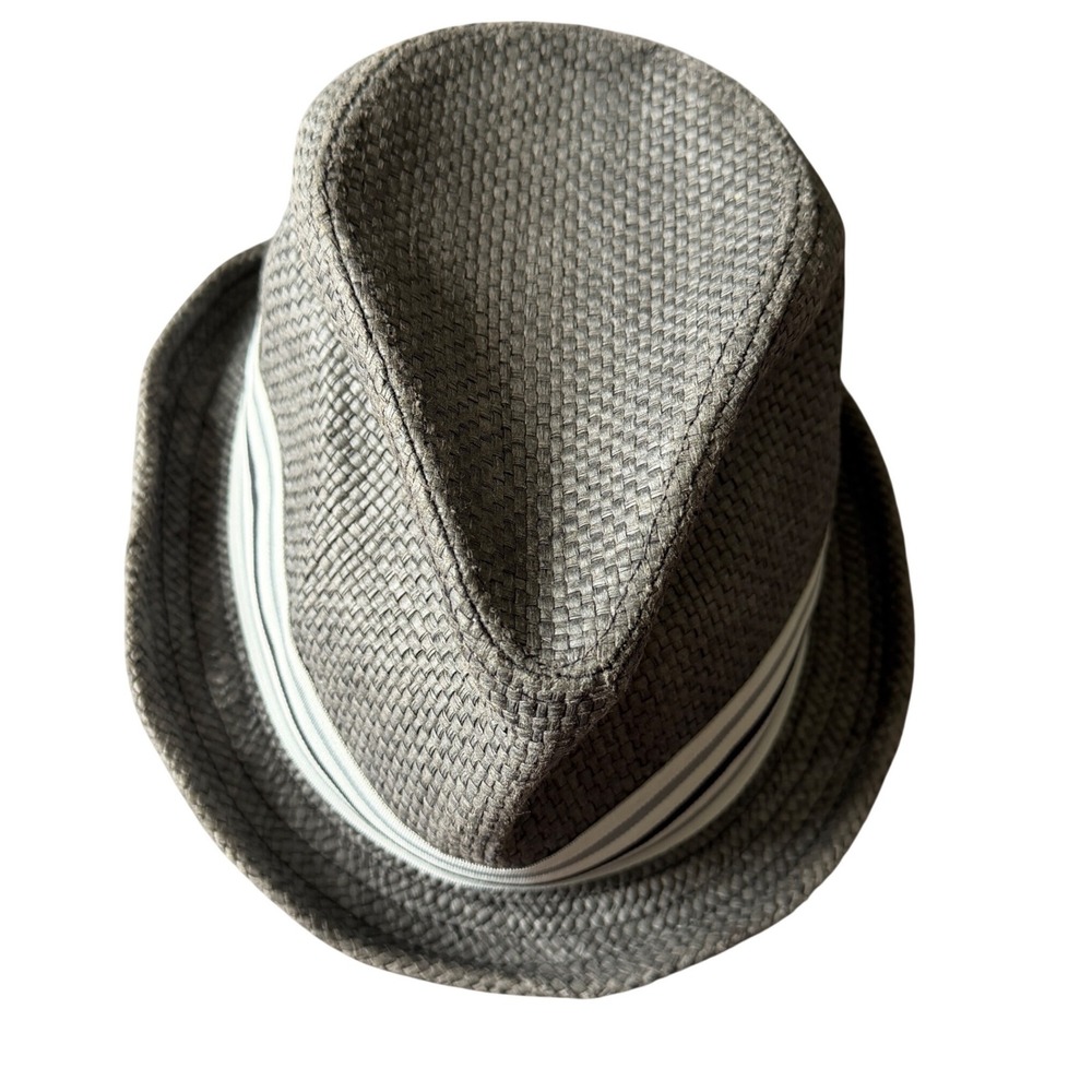 Peter Grimm Black Paper Fedora Trilby Hat Striped Band S/M Summer Beach Golf